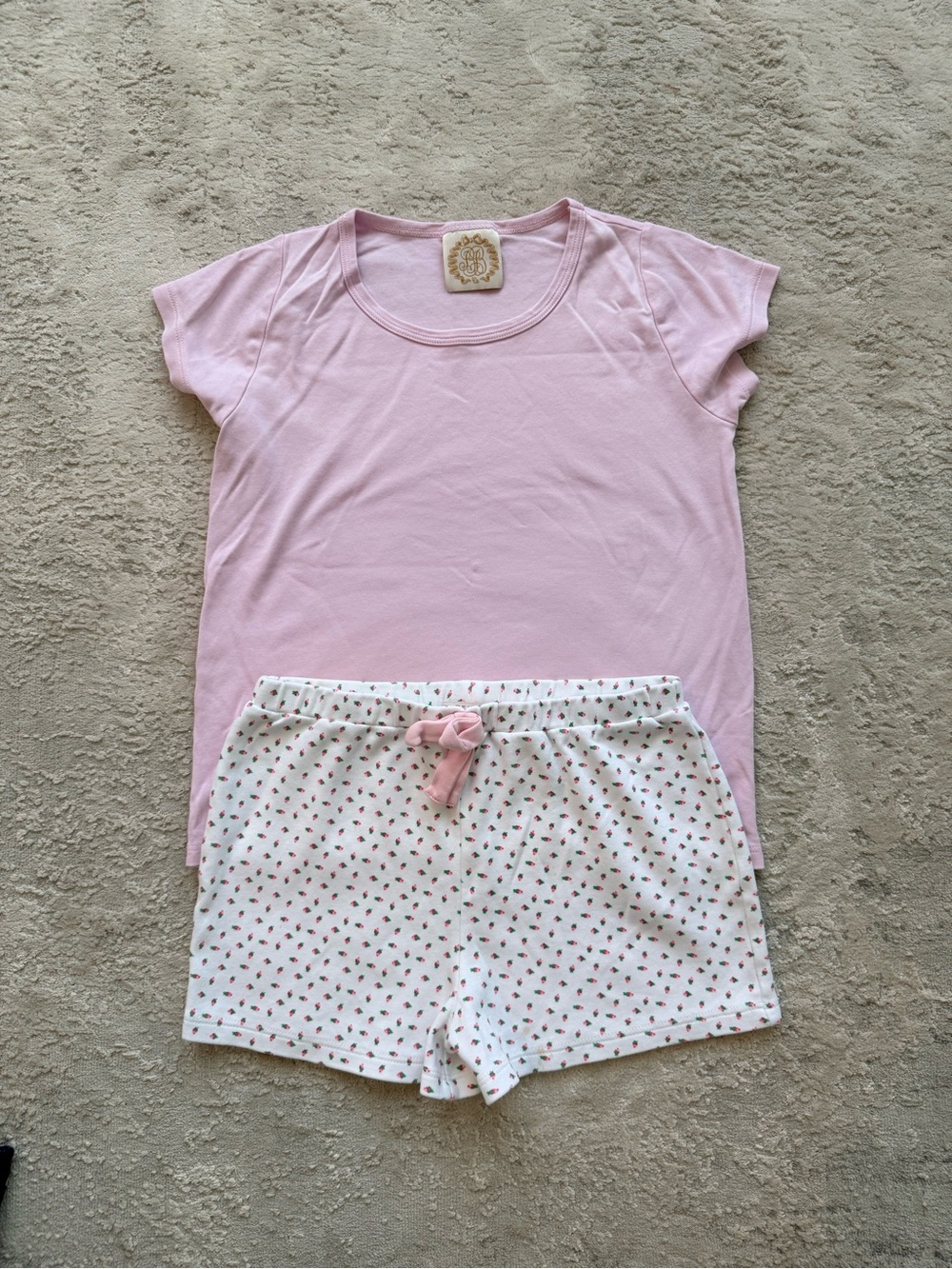 The Beaufort Bonnet Company Pink Short Sleeve Top with White Printed Shorts